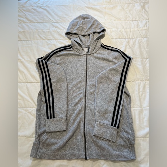 Grey hoodie Adidas XL black strip up sleeves. Zip up. Lightweight. - Picture 1 of 5
